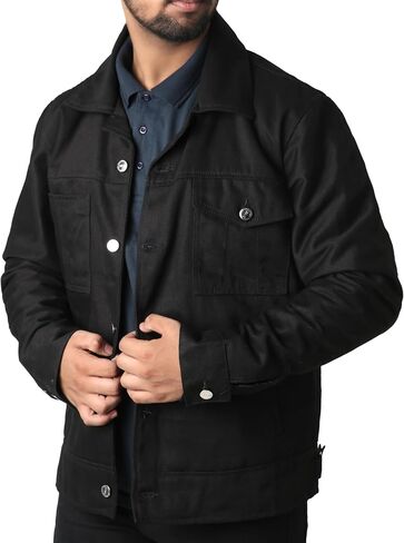 MUKHTALIF Black Denim Jacket Mens | Lightweight Trucker Jean Jacket For Men in Saudi Arabia