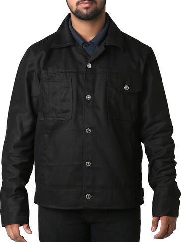 MUKHTALIF Black Denim Jacket Mens | Lightweight Trucker Jean Jacket For Men in Saudi Arabia