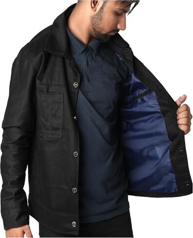MUKHTALIF Black Denim Jacket Mens | Lightweight Trucker Jean Jacket For Men in Saudi Arabia