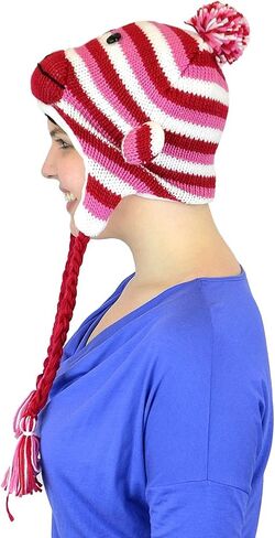 Animal Hats for Adults with Mitten or Pom Pom Knit or Plush Cute Winter Hats Substitute for Beanie in Kuwait