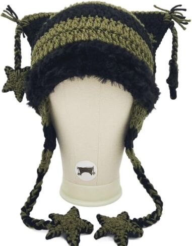 القبعات الكروشيه الجرونج Therian Iveer Zim Cat Ears Hat Y2K Scene Star Exclseories Hot Topic Y2K Halloween Beanie in Kuwait