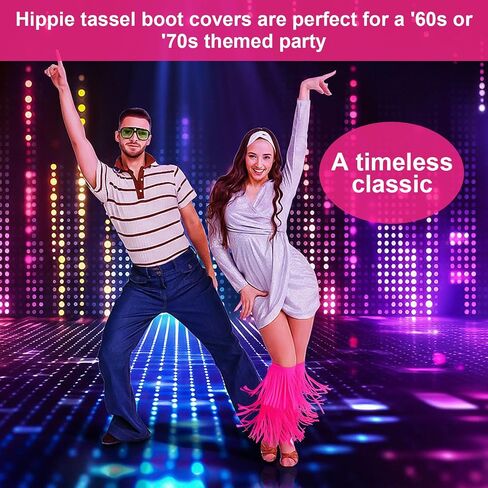 Women's Hippie Fringe Boot Covers 60s Leg Warmers Hippie Costume Accessories for Adults, Standard Size, Average Size in Saudi Arabia