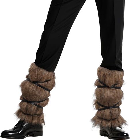 Medieval Faux Fur Leg Warmer Brown Fur Boots Covers with Straps for Women Men Halloween Costume Medieval Cosplay in Saudi Arabia