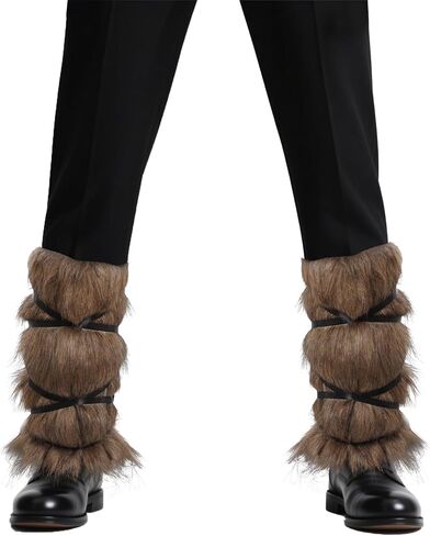 Medieval Faux Fur Leg Warmer Brown Fur Boots Covers with Straps for Women Men Halloween Costume Medieval Cosplay in Saudi Arabia