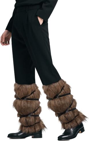 Medieval Faux Fur Leg Warmer Brown Fur Boots Covers with Straps for Women Men Halloween Costume Medieval Cosplay in Saudi Arabia