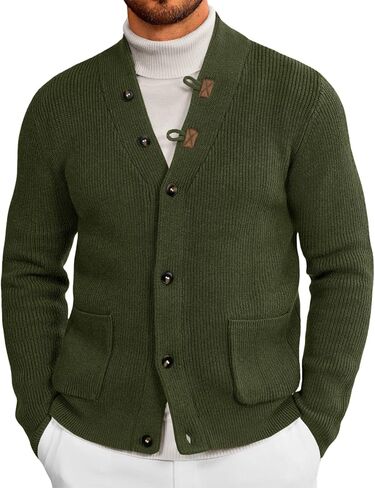 Runcati Mens Cardigan Sweater Casual V Neck Button Down Cardigan Ribbed Knitted Winter Chunky Sweaters with Pockets in Saudi Arabia