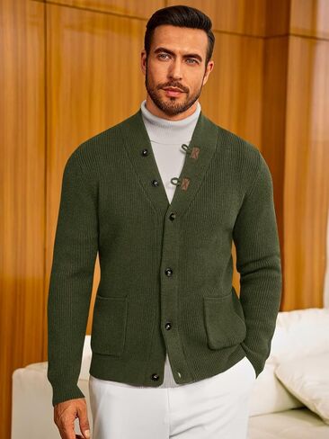 Runcati Mens Cardigan Sweater Casual V Neck Button Down Cardigan Ribbed Knitted Winter Chunky Sweaters with Pockets in Saudi Arabia