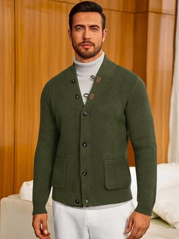 Runcati Mens Cardigan Sweater Casual V Neck Button Down Cardigan Ribbed Knitted Winter Chunky Sweaters with Pockets in Saudi Arabia