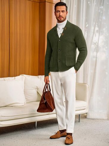 Runcati Mens Cardigan Sweater Casual V Neck Button Down Cardigan Ribbed Knitted Winter Chunky Sweaters with Pockets in Saudi Arabia