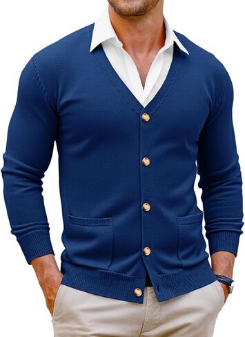 RunCati Mens Cardigan Sweater V زر العنق أسفل سفن الصوفية الطويلة الأكمام الخفيفة الوزن المتماسكة مع جيوب in Saudi Arabia