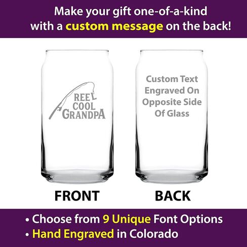 Reel Cool Grandpa - Beer Can Pint Glass - Funny Fishing Gifts for Fisherman Grandfather - Fun Fish 16 oz Cups in Saudi Arabia