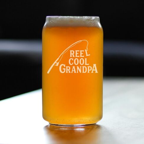 Reel Cool Grandpa - Beer Can Pint Glass - Funny Fishing Gifts for Fisherman Grandfather - Fun Fish 16 oz Cups in Saudi Arabia