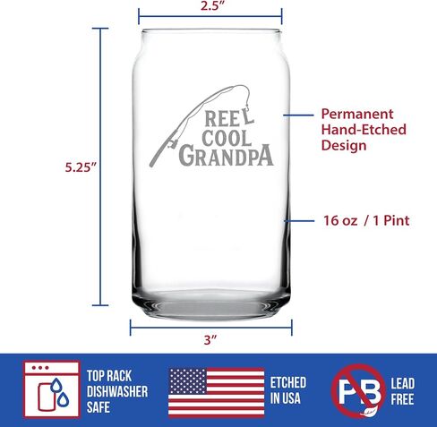 Reel Cool Grandpa - Beer Can Pint Glass - Funny Fishing Gifts for Fisherman Grandfather - Fun Fish 16 oz Cups in Saudi Arabia