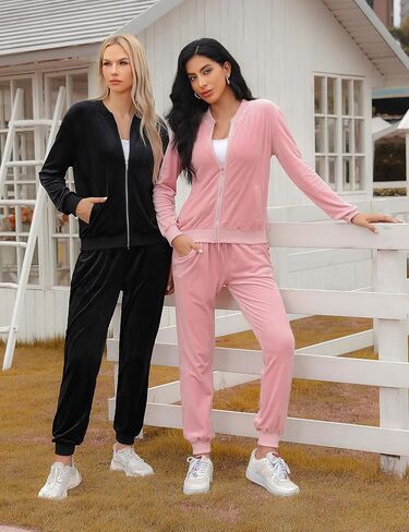 Totatuit Velor Tracksuit Womens Sweatsuit مجموعة طويلة الأكمام Zip up سترة وملابس العرق الرباط in Kuwait