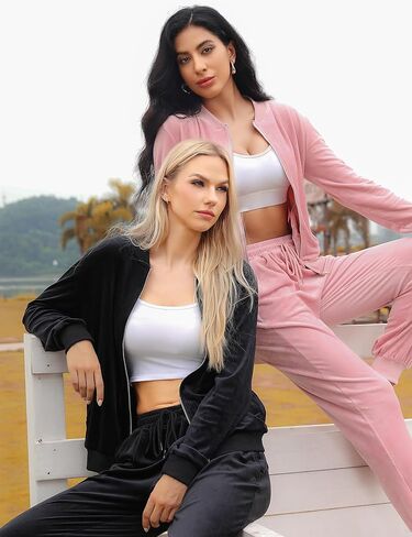 Totatuit Velor Tracksuit Womens Sweatsuit مجموعة طويلة الأكمام Zip up سترة وملابس العرق الرباط in Kuwait