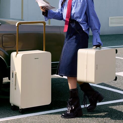 TUPLUS 24" Checked Hardside Luggage Lightweight ABS Travel Suitcase with Wide Handle Spinner Wheels TSA Combination Lock, Balance Series 2.0, Hazelnut Almond in Saudi Arabia
