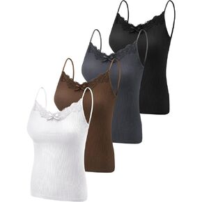 Women's Long Tank Tops Lace Camisole Spaghetti Strap Y2k Slim Fit Cami Basic Patchwork Tops in Saudi Arabia