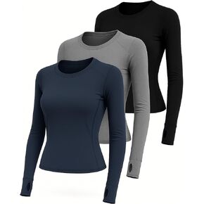 3 Pack Women Workout Tops Compression Long Sleeve Shirts Athletic Quick Dry Shirts Gym Yoga Basic in Saudi Arabia