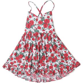 Toddler Vintage Floral Girls Strap Dress Summer Casual Cotton Tea Party Beach Sundress in Kuwait