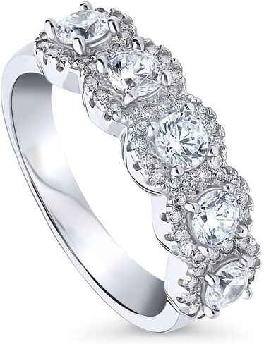 BERRICLE Sterling Silver CZ Half or Full Eternity Band Rings for Women, Stackable Cubic Zirconia Fashion Ring - Art Deco, Cluster, Statement, 5-Stone Styles in Saudi Arabia