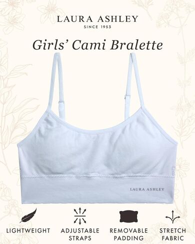 Laura Ashley Girls Training Bras - 3/6 Pack Soft Stretch Cami Bralette, Breathable Bras for Teens with Removable Pads (30-36) in Kuwait
