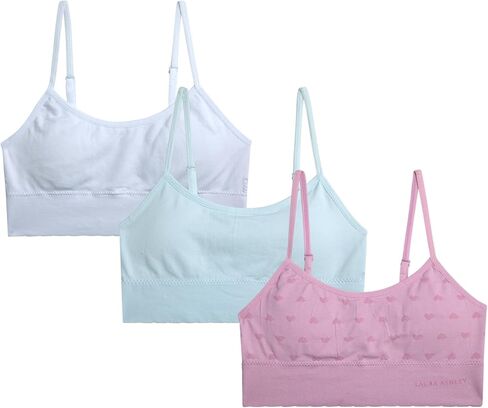 Laura Ashley Girls Training Bras - 3/6 Pack Soft Stretch Cami Bralette, Breathable Bras for Teens with Removable Pads (30-36) in Kuwait