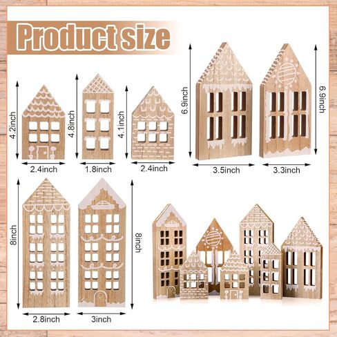 7 Pcs Wooden Christmas Houses Sets Gingerbread House Decor Xmas Village Set Winter Desk Shelf Ornament for Home Office Coffee Bar Mantel Tabletop(Gingerbread Colors) in Saudi Arabia