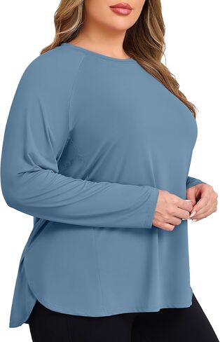 Cootry Plus Tops Tops for Women Long Sleeve Rathertic Termable Running Yoga Gym Cloths مع شقوق جانبية in Kuwait