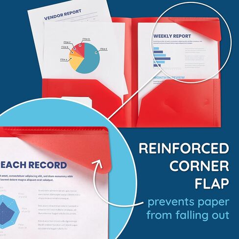 Blue Summit Supplies Plastic Two Pocket Folders, Reinforced Corners, Durable 2 Pocket Folder with Corner Flaps Inside to Hold Papers in Place, Assorted Bold Colors, 6 Pack in Saudi Arabia