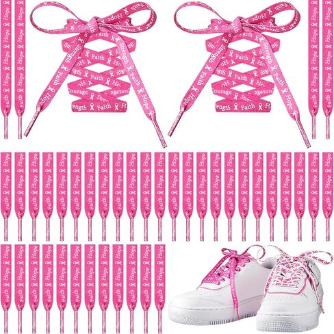 Taiyin 50 Pairs Breast Cancer Awareness Shoelaces White and Pink Ribbon Shoelace Shoe Laces Bulk for Sneakers Tennis Runners Athletic Strings for Women Decorations Breast Cancer Awareness(Sweet) in Saudi Arabia
