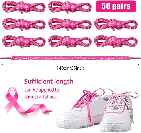 Taiyin 50 Pairs Breast Cancer Awareness Shoelaces White and Pink Ribbon Shoelace Shoe Laces Bulk for Sneakers Tennis Runners Athletic Strings for Women Decorations Breast Cancer Awareness(Sweet) in Saudi Arabia