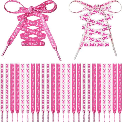 Taiyin 50 Pairs Breast Cancer Awareness Shoelaces White and Pink Ribbon Shoelace Shoe Laces Bulk for Sneakers Tennis Runners Athletic Strings for Women Decorations Breast Cancer Awareness(Sweet) in Saudi Arabia