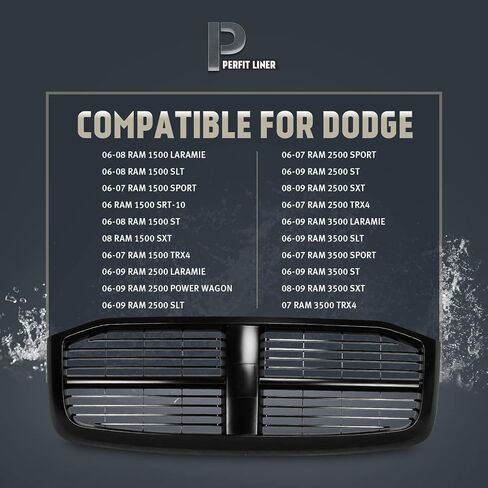 Perfit Liner قطع غيار جديدة للبديل الأمامي Grille Grille Grille متوافق مع 2006-2009 Dodge Ram Pickup Truck 1500 2500 3500 CH1200280 5JY121SPAE in Kuwait