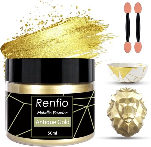 Renfio Metallic Pigment Powder, 5 Colors Gold Mica Powder for Resin, 6 X 20ml Metal Powder, Resin Color Pigment, Color Pigment for Epoxy Resin, Kintsugi, Polymer Clay, Candle Dye in Saudi Arabia