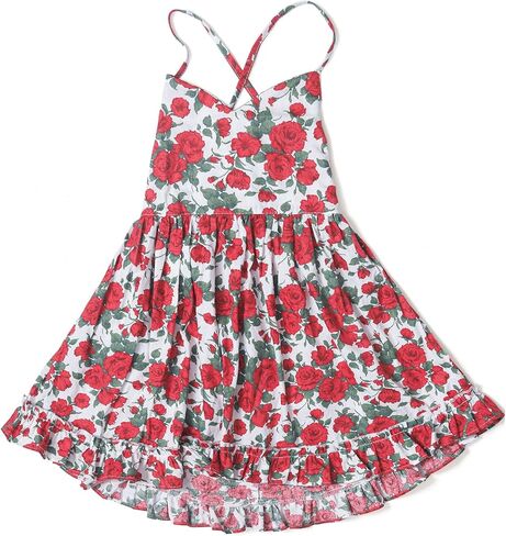 Toddler Vintage Floral Girls Strap Dress Summer Casual Cotton Tea Party Beach Sundress in Kuwait