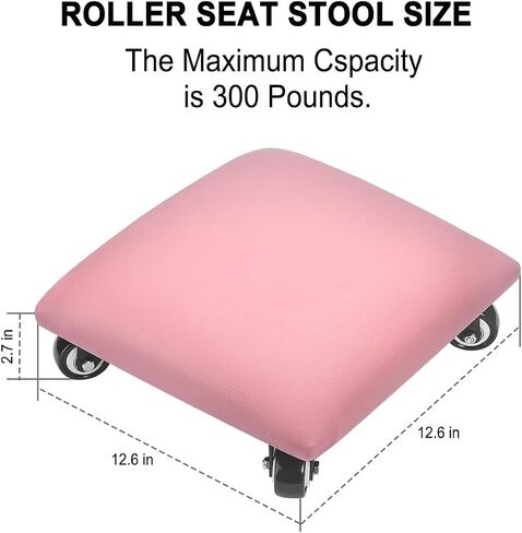 Low Height Rolling Stool Low Roller Seat PU Leather Square Roller Seat Stool Low Rolling Chair for Home Office Fitness Garage (Pink) in Saudi Arabia
