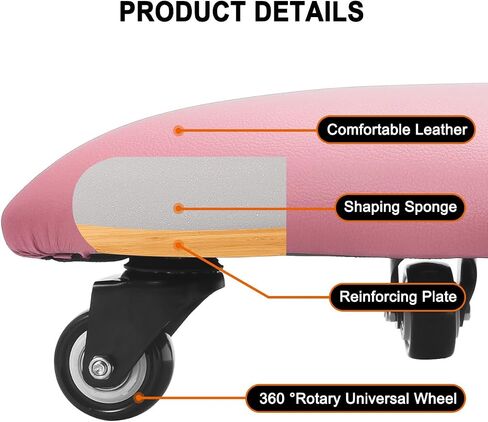 Low Height Rolling Stool Low Roller Seat PU Leather Square Roller Seat Stool Low Rolling Chair for Home Office Fitness Garage (Pink) in Saudi Arabia