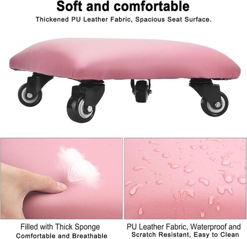 Low Height Rolling Stool Low Roller Seat PU Leather Square Roller Seat Stool Low Rolling Chair for Home Office Fitness Garage (Pink) in Saudi Arabia