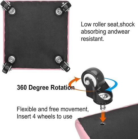 Low Height Rolling Stool Low Roller Seat PU Leather Square Roller Seat Stool Low Rolling Chair for Home Office Fitness Garage (Pink) in Saudi Arabia