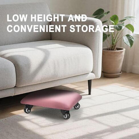Low Height Rolling Stool Low Roller Seat PU Leather Square Roller Seat Stool Low Rolling Chair for Home Office Fitness Garage (Pink) in Saudi Arabia