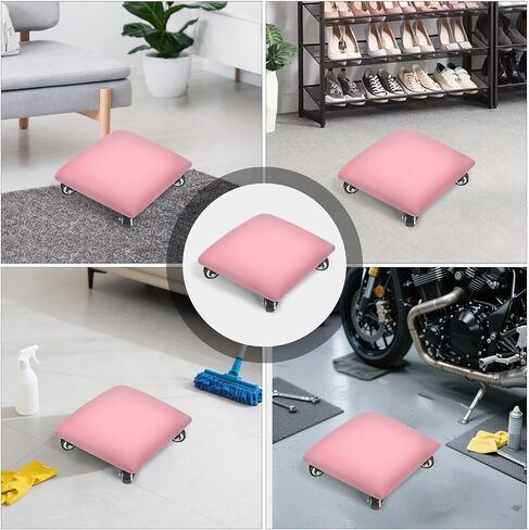 Low Height Rolling Stool Low Roller Seat PU Leather Square Roller Seat Stool Low Rolling Chair for Home Office Fitness Garage (Pink) in Saudi Arabia
