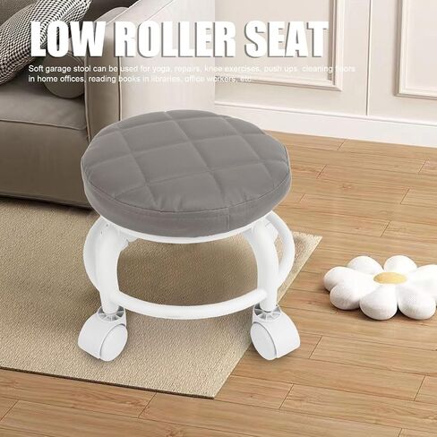 Yosoo 300lbs Capacity Low Roller Seat Plastic Rolling Stool, 360 Degree Swivel Low Height Seat with Mute Wheel for Office, Garage, Shop (White) in Saudi Arabia