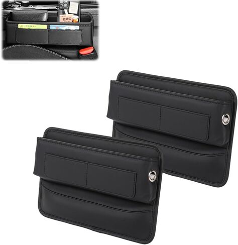 2 Pack Premium Car Seat Gap Filler Organizer - Universal Storage Box with Card Slots for Phones/Keys/Glasses, Fits Cars, SUVs & Trucks (Black) in Kuwait