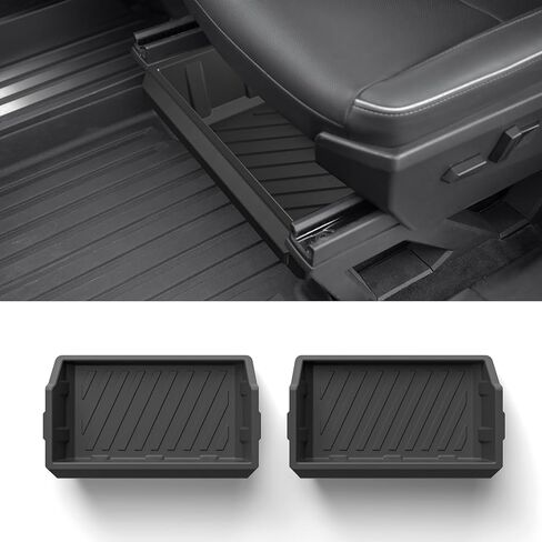 Luckeasy 2pcs لـ Tesla Cybertruck 2025 2023 2024 تحت صناديق تخزين المقعد TPE صناديق التخزين المخفية المخفية منظمي صواني التخزين القابلة للغسل لملحقات CyberTruck in Saudi Arabia