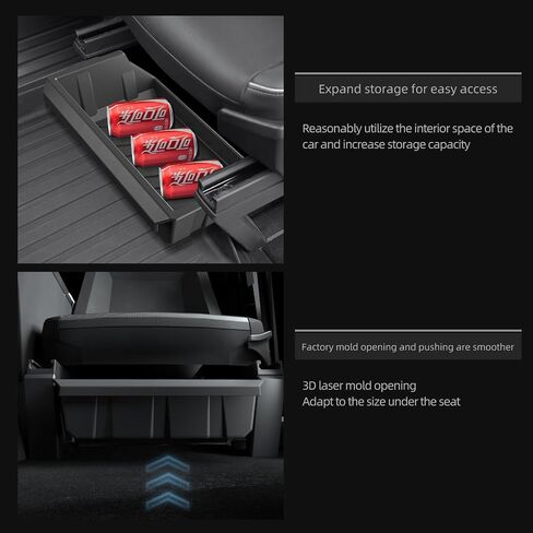 Luckeasy 2pcs لـ Tesla Cybertruck 2025 2023 2024 تحت صناديق تخزين المقعد TPE صناديق التخزين المخفية المخفية منظمي صواني التخزين القابلة للغسل لملحقات CyberTruck in Saudi Arabia
