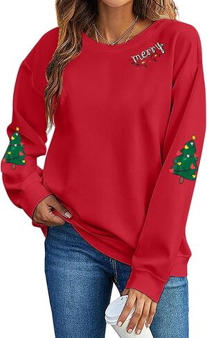 فريدة من نوعها من نوع Sweftshirt Women Women Christmas Sweater عيد ميلاد سعيد وقمصان طويلة الأكمام الطويلة in Saudi Arabia