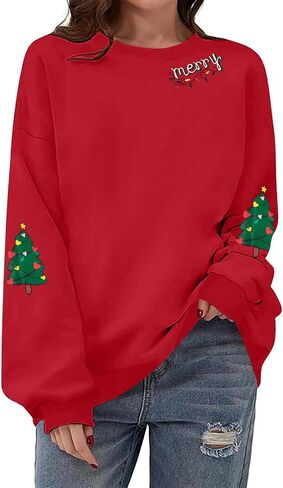 فريدة من نوعها من نوع Sweftshirt Women Women Christmas Sweater عيد ميلاد سعيد وقمصان طويلة الأكمام الطويلة in Saudi Arabia
