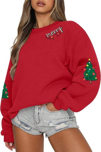 فريدة من نوعها من نوع Sweftshirt Women Women Christmas Sweater عيد ميلاد سعيد وقمصان طويلة الأكمام الطويلة in Saudi Arabia