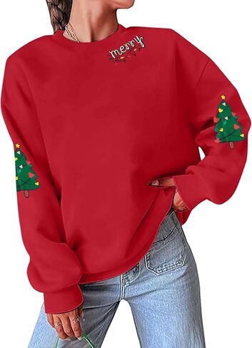 فريدة من نوعها من نوع Sweftshirt Women Women Christmas Sweater عيد ميلاد سعيد وقمصان طويلة الأكمام الطويلة in Saudi Arabia