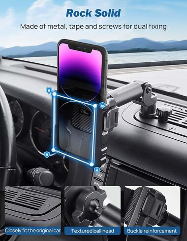 JOYTUTUS Metal Dash Mount Phone Holder Compatible with 2007-2018 Wrangler JK(Not Fit 2018 Wrangler JL) | Custom Fit Phone Mount Expansion Platform| One-Hand Adjustable Clip in Saudi Arabia